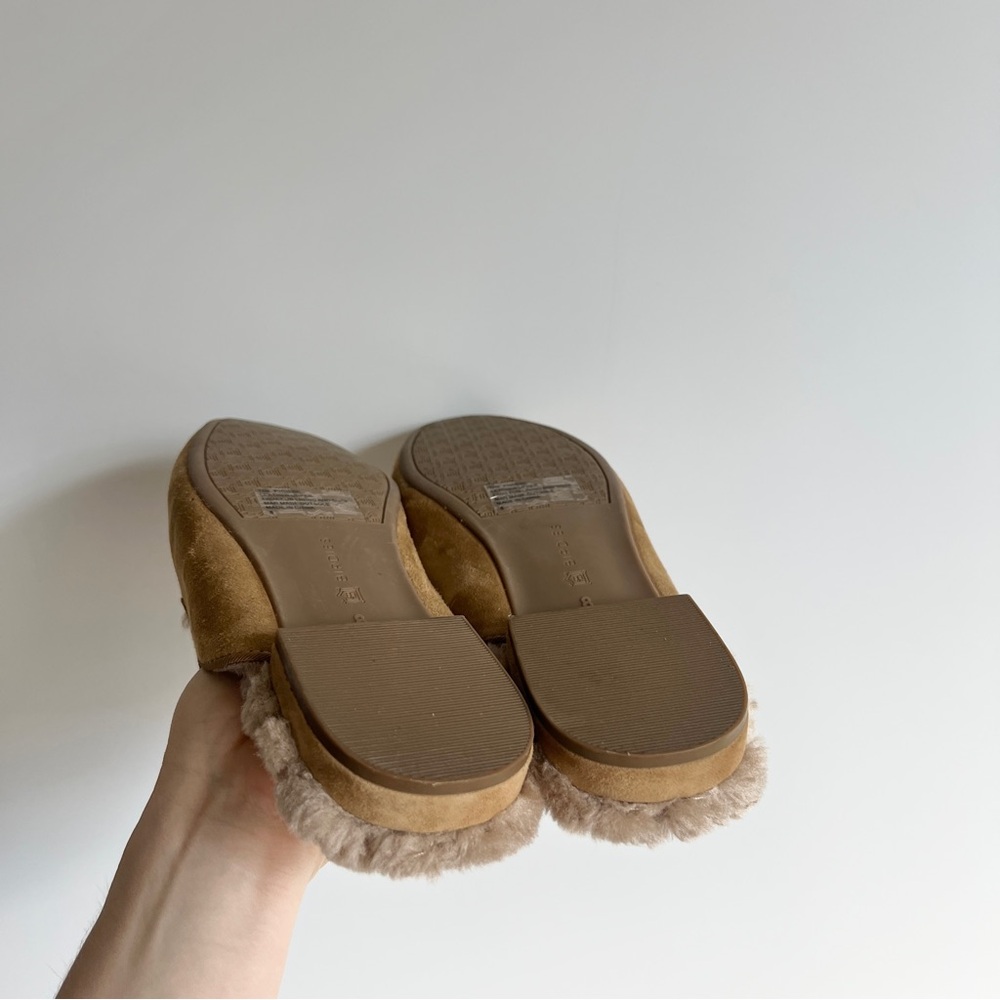 Birdies The Phoebe Mule Slipper Camel Suede Leather Cream Faux Fur Size 8 - Picture 13 of 16